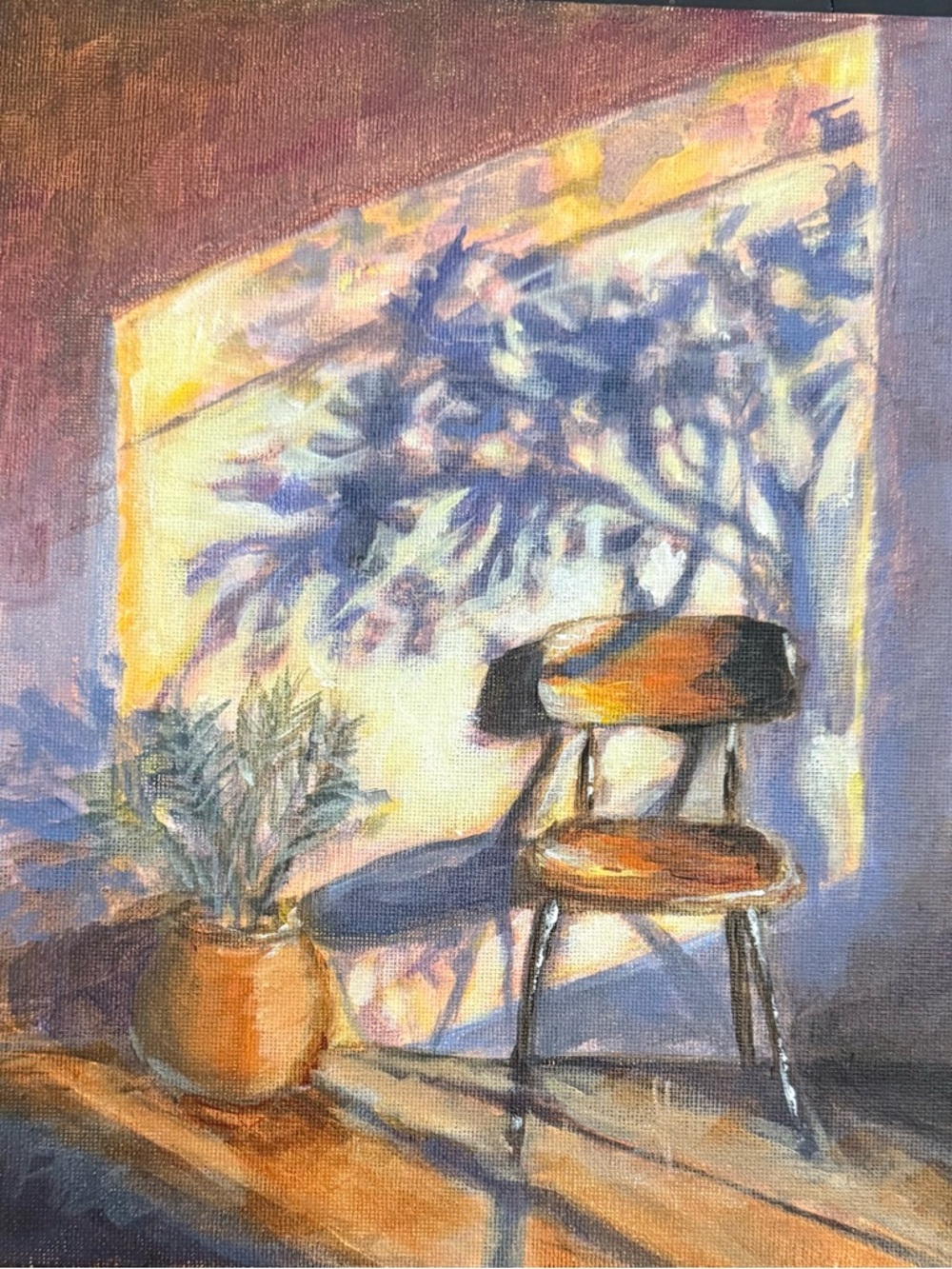 Sunlit Chair Wall Painting- mixed media on 10”x 8 “ canvas panel